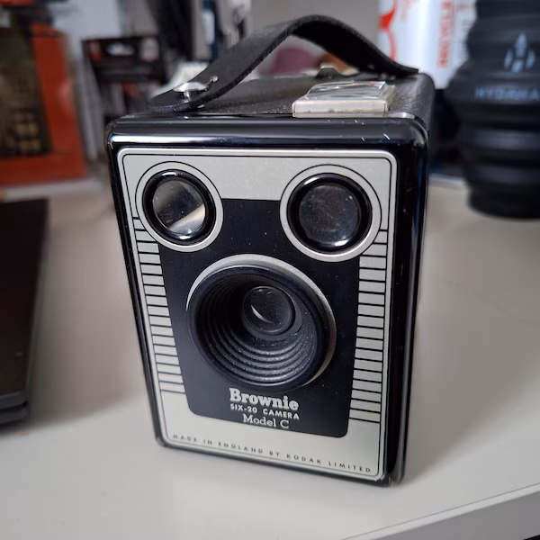 Kodak Brownie with Whisky Leather strap — submitted by Mary Beaird